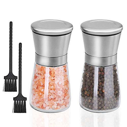 KARAA 2PCS Salzstreuer Mühle Pfeffermühle Nachfüllbar Gewürzmühle Mahlwerk 160ML Feinheit Einstellbar Salzmühle von KARAA