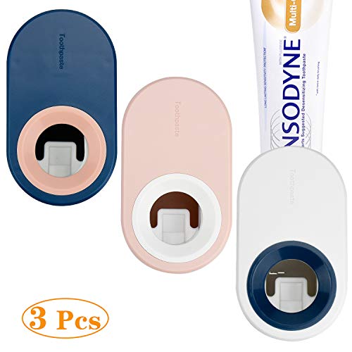 KARAA 3Pcs Automatisch Zahnpastaspender Auto Zahnpastasqueezer Selbstklebend Wandmontage für Waschraum Badezimmer Blau weiß rosa Kinder und Erwachsene Ohne Bohren von KARAA