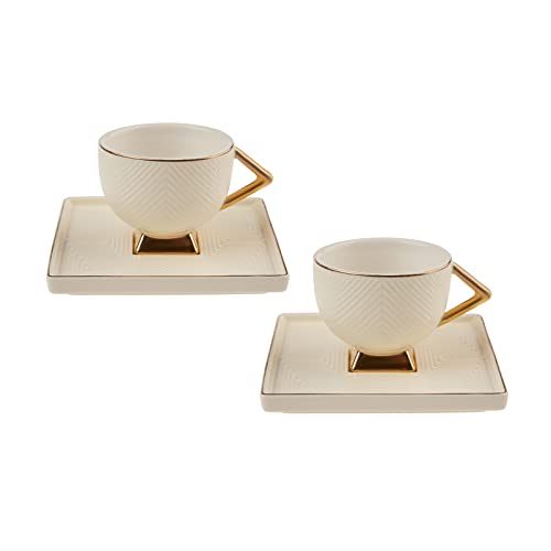 Karaca Art Deco Creme-Set mit 2 Kaffeetassen, Mokkatassen, Espressotassen Coffee Cup Set Mochatassen-Espressotassen Set Aus Porzellan, Robuste Mokkatasse, Dicker Trinkrand, Porzellan von KARACA