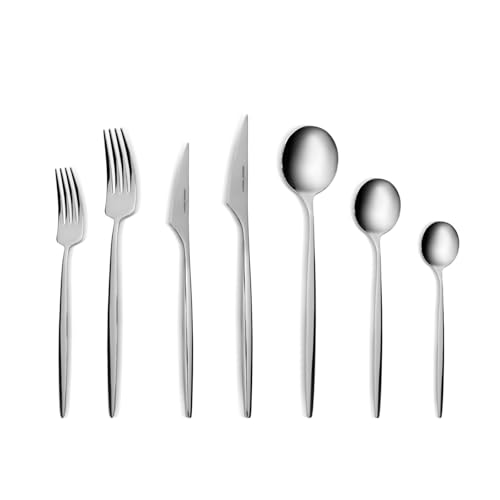 Karaca Braga Besteck Set 12 Personen Spülmaschinenfest Essbesteck, 84 teilig Silver Besteckset, Edelstahl Cutlery Set von KARACA