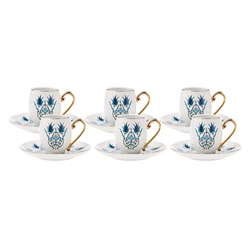 KARACA Iznik Kaffeeservice für 6 Personen -12 teilig, Traditional Türkisch Kaffeetassen Set mit Untertassen, Espressotassen, Mochatassen Set aus Porzellan, Cappuccino von KARACA