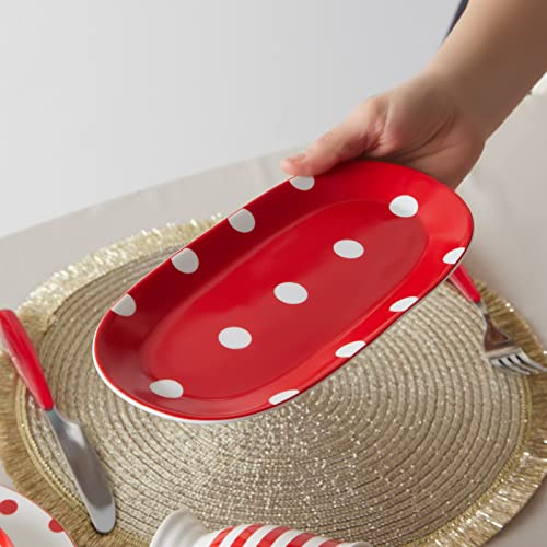 KARACA Polka Dot Rot Kajak Teller 26 cm, Servierplatten fur Desserts, Snacks, Vorspeisen, Sushi, Cupcakes, Kase, Stylisches Design, Tafelservice von KARACA