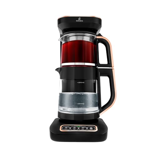 KARACA Teekocher Robotea Pro 4 in 1 sprechender Automatik-Teekocher Wasserkocher und Filterkaffeebrühmaschine 2500W, Black Copper von KARACA