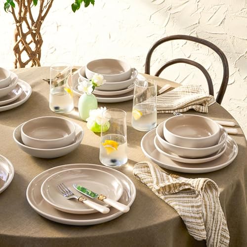Karaca Abby Teller und Schalen Set für stilvolles Geschirr - Steingut Tafelservice für 6 Personen - Elegante und langlebige Küchen-Geschirrsets - Spülmaschinenfestes Geschirr (24-teilig, Creme) von KARACA
