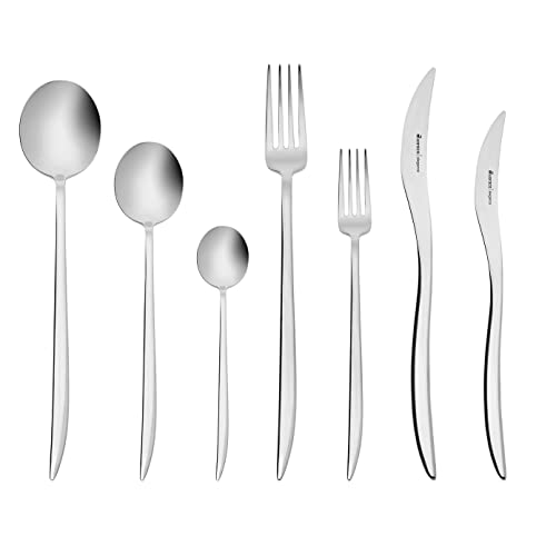 Karaca Amour 84 Teiliges Elegance Besteck Set mit Box für 12 Personen, Stahl, 12 Stück Menügabeln, 12 Esslöffel, 12 Tafelmesser,12 Dessertgabeln, 12 Dessertlöffel von KARACA