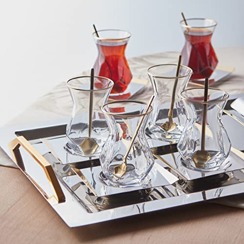 Karaca Arya für 12 Personen Tee Set, 40 Teilig Teeset - Eleganter Teegenuss in Gold und Weiß Teeservice, Türkische Teegläser von KARACA