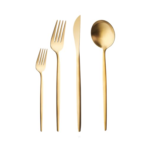 Karaca Bella 24-tlg Edelstahl Besteck Set für 6 Personen, Modern Langlebig, Rostfrei Besteckset, Spülmaschinenfest & Elegantes Besteck (Cutlery Set), Mattgold von KARACA
