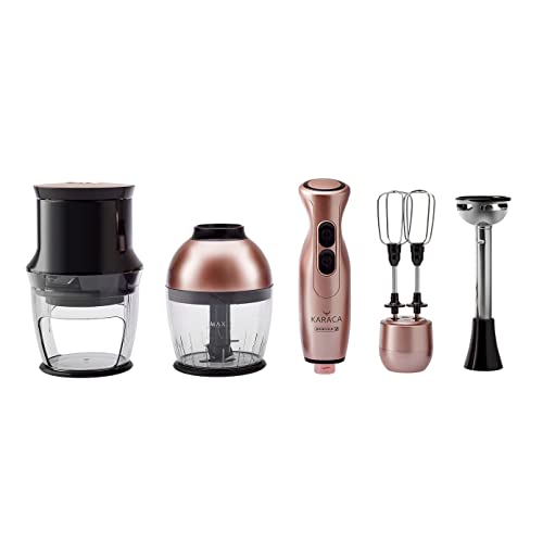 Karaca Blendfit Spiral Gemüseschneider 4 in 1 Set Rosegold, Multifunktional Standmixer, Edelstahl Messer, Extra Leichtes Ergonomisches, Stabmixer, Edelstahl Messer von Karaca