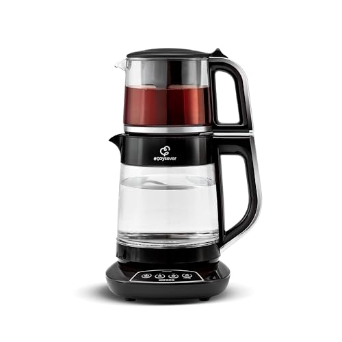 Karaca Caysever Maschine, Stahl, Chrome 1700 W, BPA-frei, 0,8 Lt Fassungsvermögen Glas-Teekanne, 1,5 Lt Fassungsvermögen Wassertank, Wasserzubereitung von KARACA