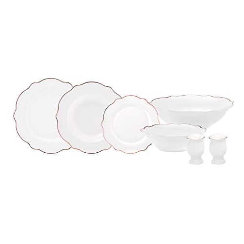 Karaca Daisy Rose Wave Shape tiefe Schüssel 27-teilig 6 Pers. Geschirr-Set, Platztelle, tiefe Teller, Kuchenteller, Schüsseln, Tägliches Und Besonderes Geschirrset von KARACA