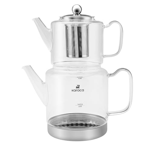 Karaca Dora Glas-Teekanne XL, 1000 ml Teekanne, 2000 ml Wasserkanne, Geeignet für Gas- und Elektrokochsysteme, Teekocher, Caydanlik,und Teekanne Set, Teapot von KARACA