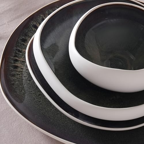 Karaca Earth Collection Galactic 55-tlg Steingut-Geschirrset für 12 Personen, Mehrfarbige Teller Set, Spülmaschinen Geschirr Set, Tafelservice mit Reaktivglasur, Weiß von KARACA