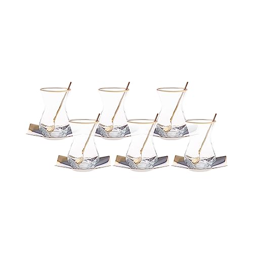 Karaca Gold Diamond 18-teiliges Teeset - Eleganter Teegenuss in Gold und Weiß Teeservice, Türkische Teegläser von KARACA