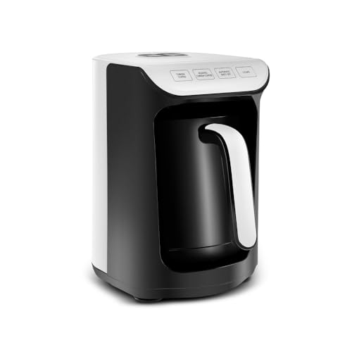 KARACA Hatır Köz Türkische Kaffeemaschine, 300 ml Kapazität, Bereitet 5 Tassen Türkischen Kaffee, Automatische Abschaltung & Temperaturregelung, Authentischer Holzkohle-Geschmack, 535W, Weiß von KARACA