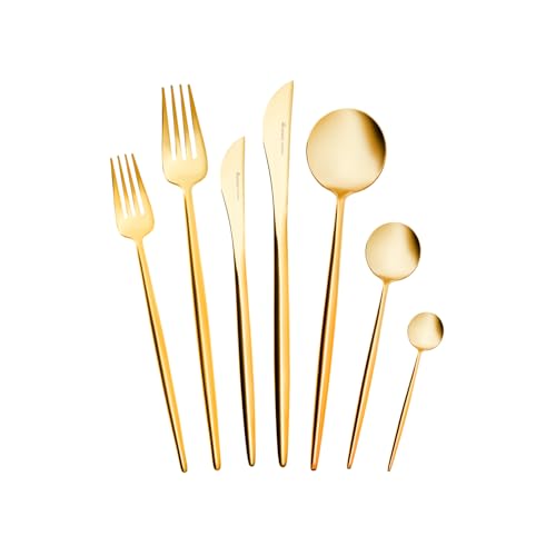 Karaca Jupiter Premium Boxed Besteck-Set Shiny Gold für 12 Personen - 84 teilig: Hochwertiges Edelstahl-Besteck, Modernes Design, Perfekt für besondere Anlässe und den täglichen Gebrauch von KARACA