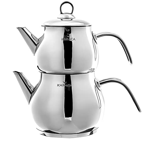 Karaca Layla Teekanne Set Metall, Tee, Tea, Tea Maker, Türkische Teekanne, Tea Pot, Teekanne: 1 Lt, Unten: 1,75 Lt., Material: Edelstahl 18/10, Es kann in der Spülmaschine Gewaschen Werden Karaca Layla Teekanne Set Metall, Tee, Tea, Tea Maker, Türkische Teekanne, Tea Pot, Teekanne: 1 Lt, Unten: 1,75 Lt., Material: Edelstahl 18/10, Es kann in der Spülmaschine Gewaschen Werden von KARACA