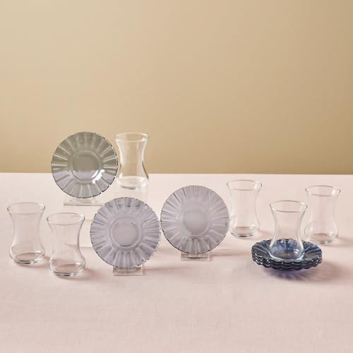 Karaca Luna Türkische Teegläser Set, 12-teiliges Teeglas, Teeset für 6 Personen (Cay Bardagi Set), Teegläser und Untertassen in modernem Hellblau von KARACA