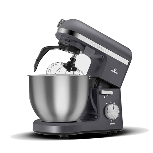 Karaca Mastermaid Chef Pro Double Armed Küche Koch 1500W Space Gray, Glänzend Cream, 1500W, 5 L Mixer, Food Processor, Geschwindigkeitseinstellung, Knethaken, Verquirlen, Kneten und Mischen von KARACA