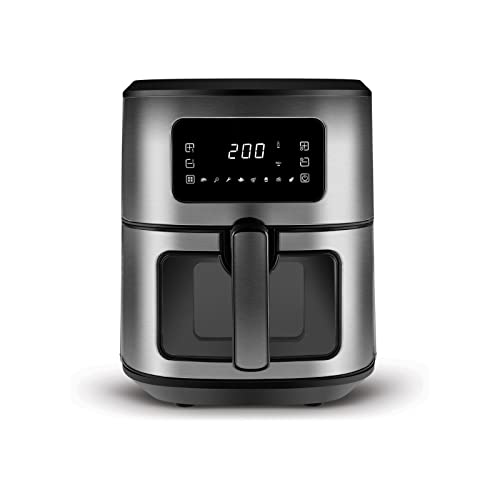 Karaca Multifry Inox XXL 6,5 Liter Airfryer mit digitalem Glasfenster, Heißluftfritteuse, 360-Grad-Luftzirkulationstechnologie, 8 Garfunktionen mit Garzeit, 1700 W, Akustisches Warnsystem von KARACA