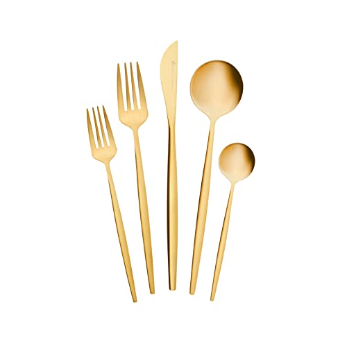 Karaca Orion Matte Gold 30 Teilge Besteck für 6 Personen Besteck Messer, Gabeln, Löffel, Kuchengabeln, Edelstahl, Essbesteck Tafelbesteck Set Gesund und Hygienisch,Modernes Design von KARACA