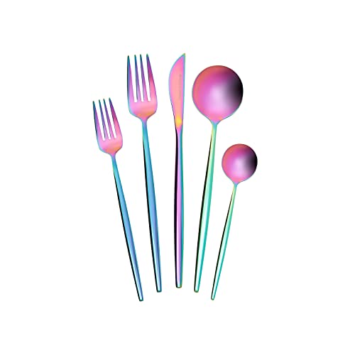 Karaca Orion Matte Rainbow 30-tlg Besteck für 6 Personen Besteck Messer, Gabeln, Löffel, Kuchengabeln, Edelstahl, Essbesteck Tafelbesteck Set Gesund und Hygienisch,Modernes Design von KARACA