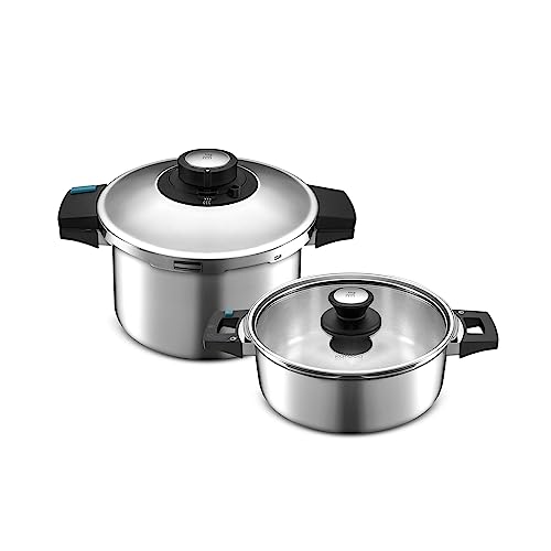 Karaca Quick and Safe Schnellkochtopf-Set 4+6 Lt, Ergonomische, nicht brennende Griffe und Aufsätze aus Edelstahl, Programm Suppen und Gemüse, Programm Fleisch und Hülsenfrüchte von KARACA
