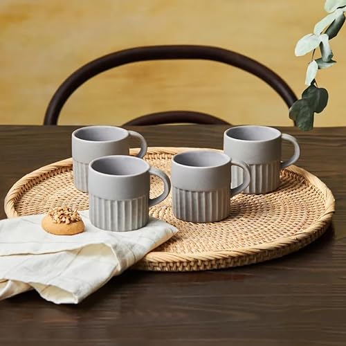 Karaca Sendai 4-teiliges Steinzeug Espresso Türkischer Kaffee Tassen-Set für 4 Personen, 120 ml, Grau - Moderne und elegante Kaffeetassen mit hochwertigem Steinzeugmaterial von KARACA