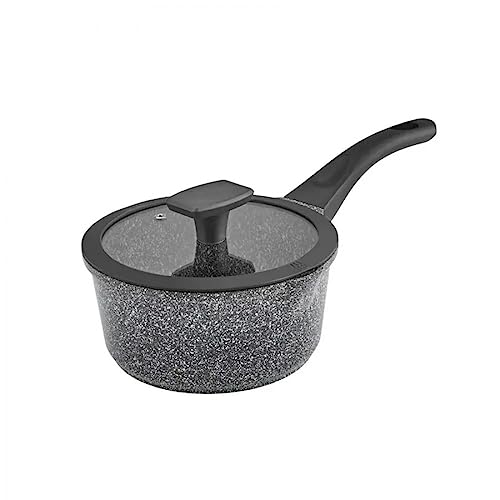 KARACA Serra Biogranit Grau Soßenpfanne mit Deckel 18cm,Antihaftbeschichtung,mit Glasdeckeln,Spulmaschinengeeignet von KARACA
