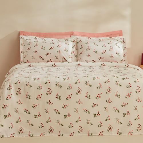 Karaca Silvie 100% Baumwolle Doppelbett-Tagesdecke Set, Rot von KARACA