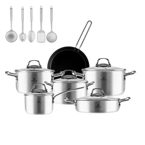 Karaca Sophia Kochgeschirr-Set, 16-Teilig, hochwertiges Edelstahl-Kochset,mit elegantem Design und ergonomischen Griffen von KARACA