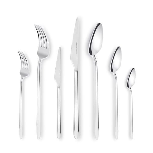 Karaca Stark 84 Teiliges Für 12 Personen, 316+ Premium, Besteck Set Löffel, Kuchengabeln, Edelstahl, Essbesteck Tafelbesteck Set Gesund und Hygienisch, Modernes Design von KARACA