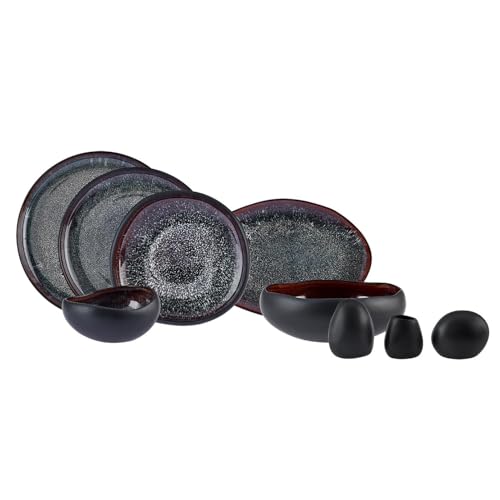 Karaca Streamline New Galactic Stoneware Geschirrset Serviergeschirr Tafelservice 59-teilig, 12 Personen, Schwarz von KARACA