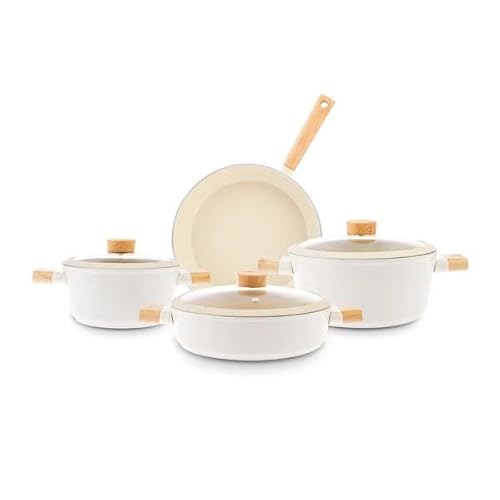 Karaca Swiss Crystal Woody Kochgeschirr-Set, 7 Teilig - Hochwertiges Antihaft-Kochgeschirr, Inklusive Töpfe und Pfannen, Elegantes Holzgriff-Design von KARACA