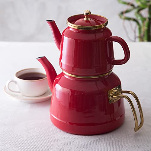 Karaca Troy Rot Teekannen Set, Caydanlık, Tee, Tea, Tea Maker Türkische Teekanne, Tea Pot, Turkischer Teekocher, Wasserkocher und Teekocher von KARACA
