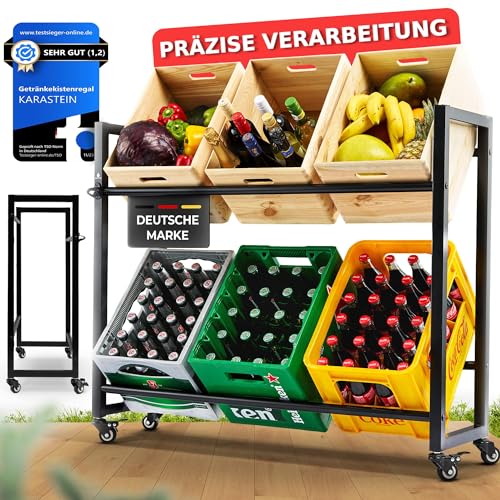 KARASTEIN® Getränkekistenregal 6 Kisten Flaschenregal [mit Rollen und Flaschenöffner] Transportieren & Lagern Getränkeregal Kistenregal Regal Getränkekisten Bierkisten Regal Farbe Elegantes (6 Kisten) von KARASTEIN