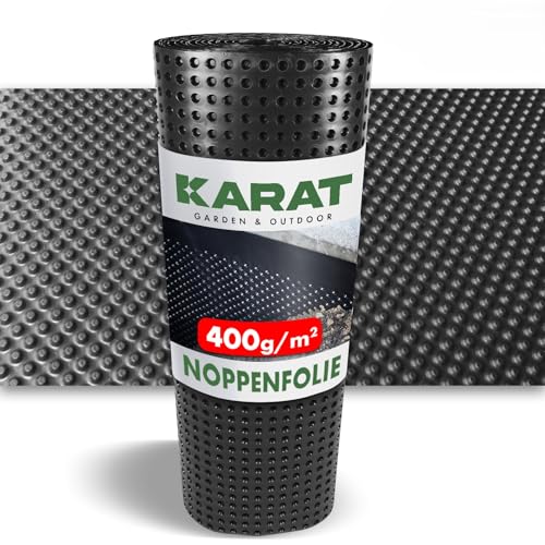 KARAT 400g/m² Premium Noppenfolie, Hochbeetfolie - Noppenbahn für Mauerschutz, Grundmauerschutz - Dichtungsbahn mit Drainage - flexibel zuschneidbar (1, Schwarz, 1 x 10 m) von KARAT