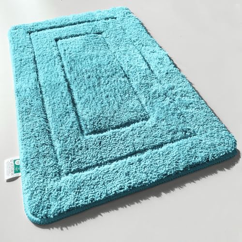 KARAT Badteppich Atlantis - extra flauschig & schnelltrocknend - Badezimmerteppich mit rutschsicherer Rückseite - Badematte Duschvorleger (Türkis, 60 x 100 cm) von KARAT