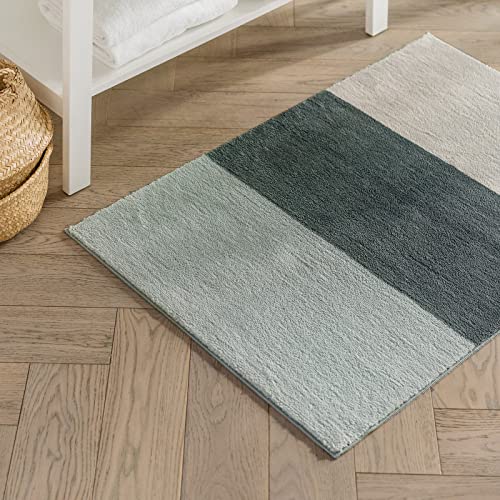 KARAT Badteppich Horizont - rutschsicher & schnelltrocknend - Badezimmerteppich Badematte Duschvorleger (Hellgrau/Grau/Creme, 60 x 90 cm) von KARAT