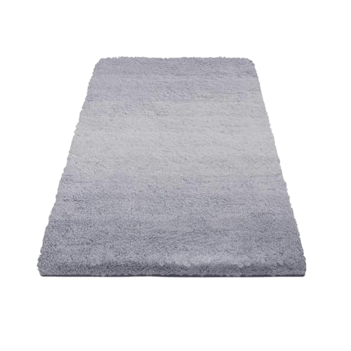 KARAT Badteppich Horizont - rutschsicher & schnelltrocknend - Badezimmerteppich Badematte Duschvorleger (Ombre Eckig/Silber Grau, 50 x 80 cm) von KARAT