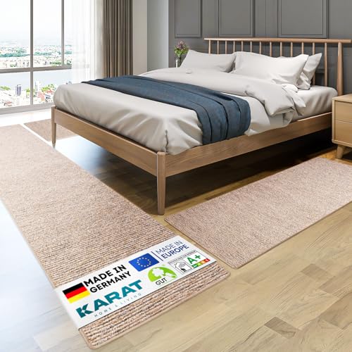 KARAT Bettvorleger - 3-teiliges Set - Moderne Bettumrandung in Beige - Teppich Läufer für Schlafzimmer Wohnzimmer - Flauschiger Teppichläufer Geneva (B: 67 cm | L: 1 x 250 cm + 2 x 140 cm) von KARAT