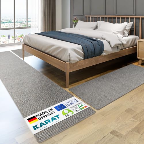 KARAT Bettvorleger - 3-teiliges Set - Moderne Bettumrandung in Silbergrau - Teppich Läufer für Schlafzimmer Wohnzimmer - Flauschiger Teppichläufer Geneva (B: 67 cm | L: 1 x 250 cm + 2 x 140 cm) von KARAT