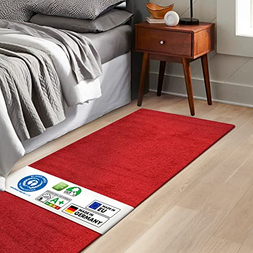 KARAT Bettvorleger Barcelona - Shaggy Bettumrandung - Teppich Läufer für Schlafzimmer Wohnzimmer - Flauschiger Teppichläufer (80 x 120 cm, Rot) von KARAT