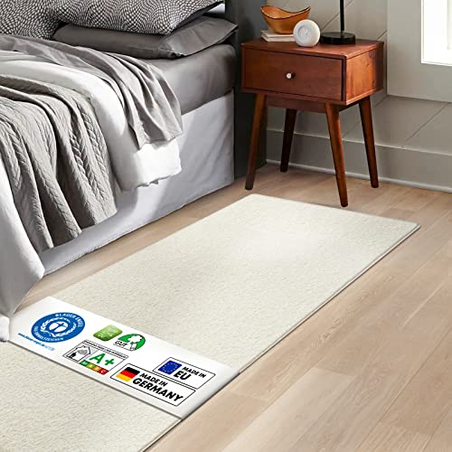 KARAT Bettvorleger Barcelona - Shaggy Bettumrandung - Teppich Läufer für Schlafzimmer Wohnzimmer - Flauschiger Teppichläufer (80 x 160 cm, Creme) von KARAT
