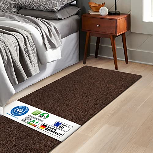 KARAT Bettvorleger Barcelona - Shaggy Bettumrandung - Teppich Läufer für Schlafzimmer Wohnzimmer - Flauschiger Teppichläufer (80 x 160 cm, Dunkelbraun) von KARAT