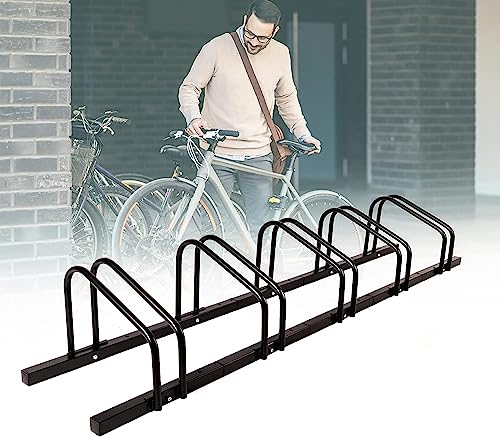 KARAT Fahrradständer Bodenparker für bis zu 6 Fahrräder mit Reifenbreiten bis 55 mm - Bodenmontage oder Wandmontage - Radständer Mehrfachständer Bodenständer Fahrradhalter (Schwarz, 5 Fahrräder) von KARAT