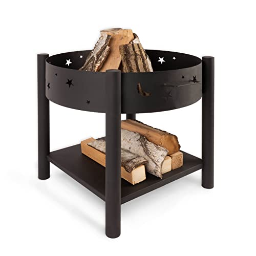KARAT Feuerschale Kauri rund mit Deckel - Höhe 57 cm - Feuerstelle Für Garten, Terrasse, Camping - Feuerkorb mit 4 Standfüßen (M: Ø 70 cm mit Muster) von KARAT