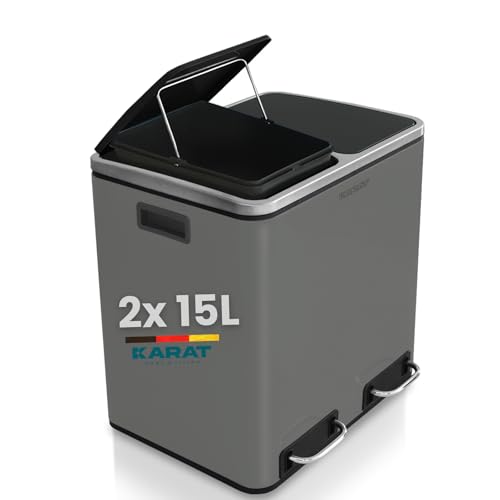 KARAT Floordirekt Mülleimer 2 x 15 Liter Anthrazit| Abfalleimer mit Schließdämpfer - optimale Mülltrennung (Felix) von KARAT