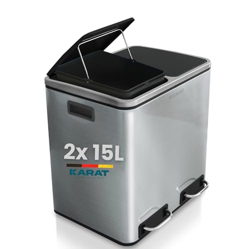 KARAT Floordirekt Mülleimer 2 x 15 Liter Edelstahl | Abfalleimer mit Schließdämpfer - optimale Mülltrennung (Felix) von KARAT