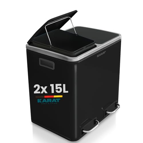 KARAT Floordirekt Mülleimer 2 x 15 Liter Schwarz | Abfalleimer mit Schließdämpfer - optimale Mülltrennung (Felix) von KARAT