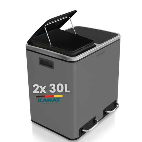 KARAT Floordirekt Mülleimer 2 x 30 Liter Anthrazit | Abfalleimer mit Schließdämpfer - optimale Mülltrennung (Felix) von KARAT